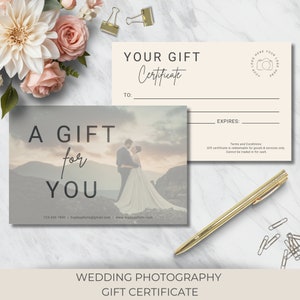 de Certificat-cadeau de photographie | Carte-cadeau de photographie de mariage | Cadeau photographe | Modèle de toile | Téléchargement instantané | Modifiable