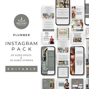 Plumber Social Media Posts and Stories for Instagram | Editable Templates with Done For You Content for Plumbing Marketing and Promotion