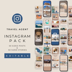 Travel Agent Instagram Post, Travel Social Media Posts And Stories, Instant Download, Instagram Travel Templates, Content For Travel Agency