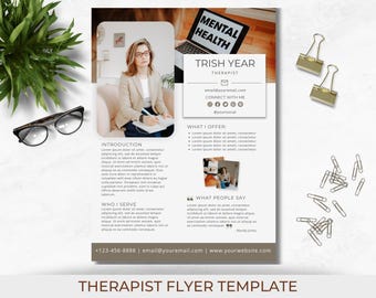 Mental Health Flyer Template, Editable And Printable Therapist Flyer, Instant Download, Health And Wellness, Counselling Handout Or Brochure