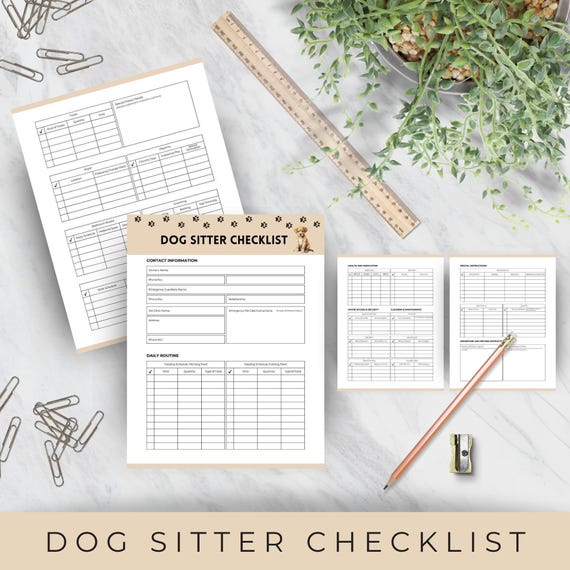Dog Sitter Checklist | Pet Care Planner | Editable & Printable Template