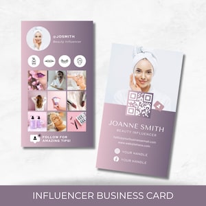 Influencer Visitenkarte, Beauty Business Marketing-Material, sofortiger Download, bearbeitbare Canva Vorlage, QR-Code-Karte, einzigartiges Netzwerk