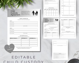 Child Custody Agreement | Editable, Printable Template for Co-Parenting Arrangements | Legal Family Court Paperwork