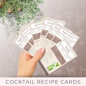 Benutzerdefinierte Cocktail-Rezeptkarten für Hausbarkeeper, Eventplaner und Partyveranstalter | Bearbeitbare und druckbare Vorlagen