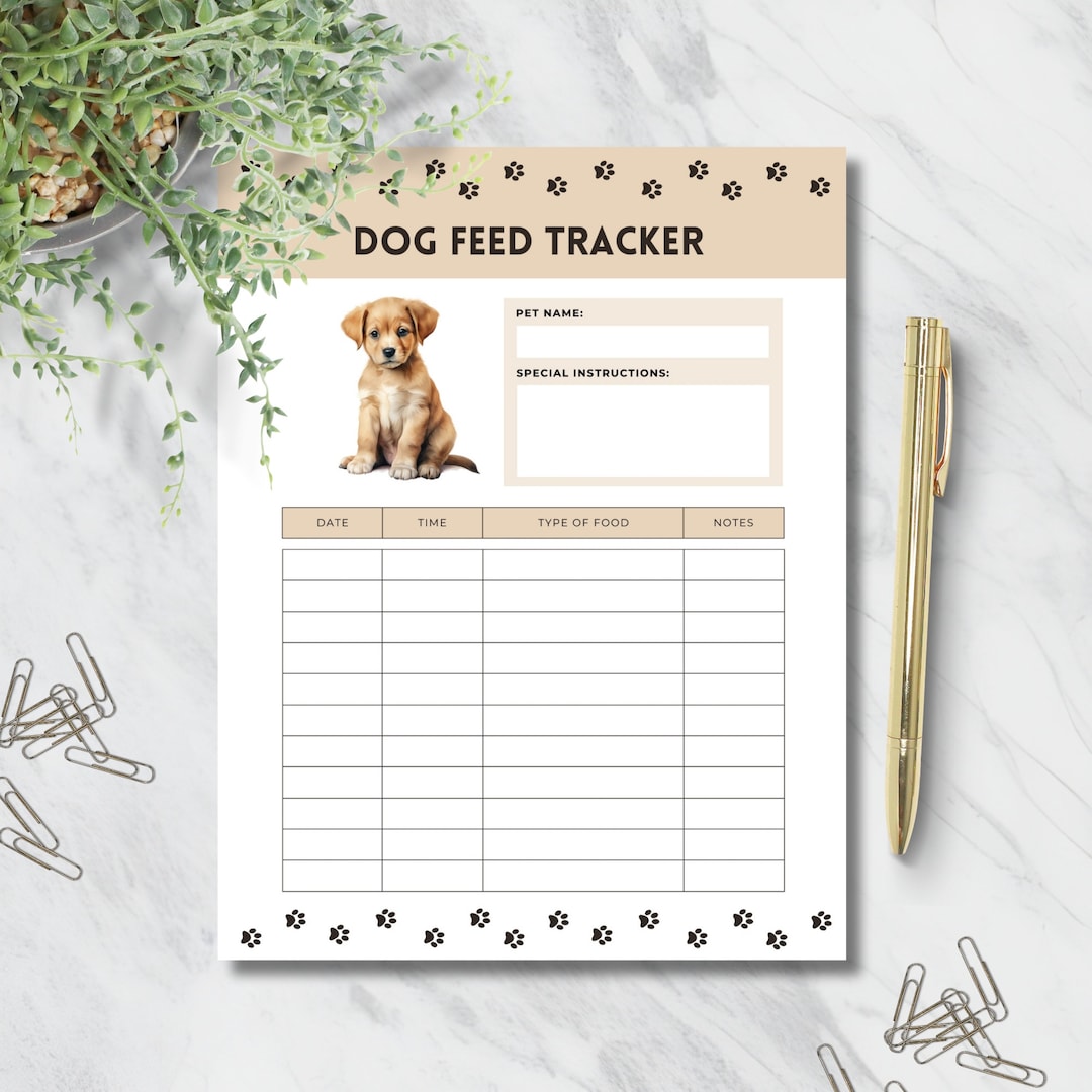 Dog Feed Tracker, Editable Template for Pet Owners and Pet Store