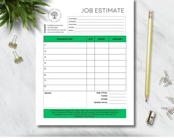Printable Landscape Estimate Template | Quote Template | Job Estimate Form | Digital Download | Cost Estimation | Invoice Template | Canva