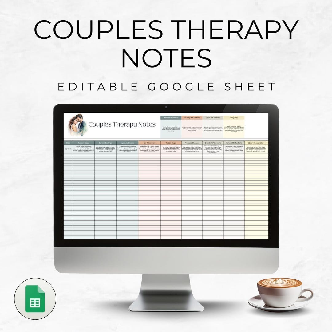 Couples Therapy Progress Notes | Editable Google Sheet Template for ...