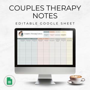 Notatki o postępach w terapii par | Edytowalny szablon arkusza Google dla terapeutów i doradców małżeńskich