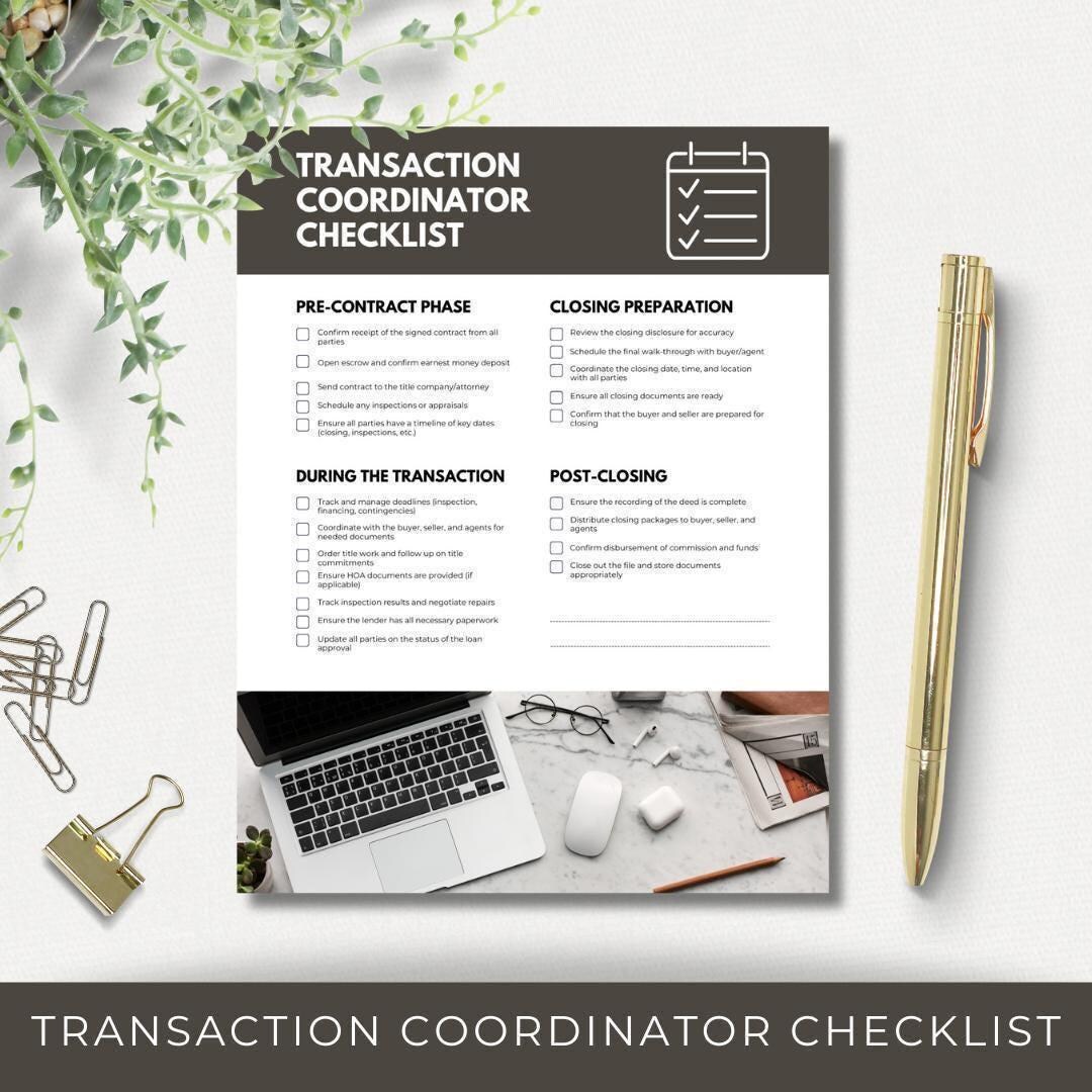 Transaction Coordinator Checklist | Canva Editable and Printable ...