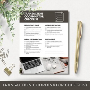 Transaction Coordinator Checklist | Canva Editable and Printable Transaction Management Template for Realtors, Brokers and Assistants