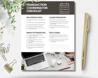 Lista de verificación del coordinador de transacciones / Plantilla de gestión de transacciones editable e imprimible de Canva para agentes inmobiliarios, corredores y asistentes