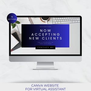 Virtual Assistant Canva Website Template | Blue Design with Editable Sections
