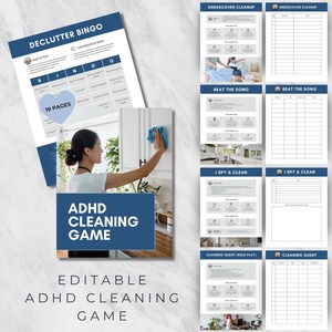 Edytowalna broszura z grą w sprzątanie ADHD | Gra z listą kontrolną do sprzątania do druku | Planer zadań domowych i systemu nagród w formie grywalizacji w formacie PDF
