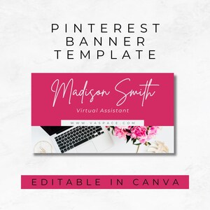 Pinterest Banner Vorlage für virtuellen Assistenten, bearbeitbares Marketingmaterial für kleine Unternehmen, sofortiger Download, Blog-Optimierung, MM006
