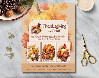 Thanksgiving Flyer Template for Small Businesses Promoting Fall Specials and Sales for the Festive Holiday Season | Editable and Printable