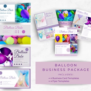 Ballon-Künstler-Visitenkarte, bearbeitbare druckbare Flyer-Vorlagen, sofortiger Download, Marketingmaterial für Ballongeschäft, Ballon-Stylist