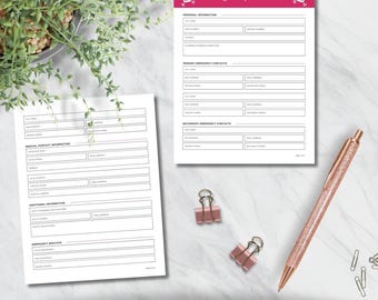 Employee Emergency Contact Template | Versatile In Case Of Emergency Sheet For Home, Work and Childcare Settings | Editable and Printable