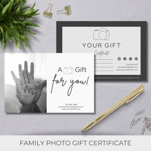 Family Photo Session Gift Certificate | Family Photo Gift Voucher | Photography Gift | Instant Download | Editable Gift Card | Canva