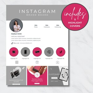 Instagram Brand Board For Small Business, Brand Design Package Including Five Highlight Covers, Instant Download, Editable Templates