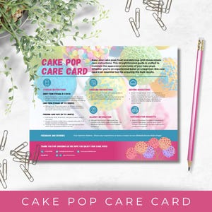 Editable Cake Pop Care Card Template: Bakery Packaging Insert