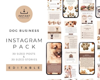 Social Media Kit For Dog Businesses, Editable Instagram Post and Story Templates, Done For You Marketing Content for Professional Pet Shops