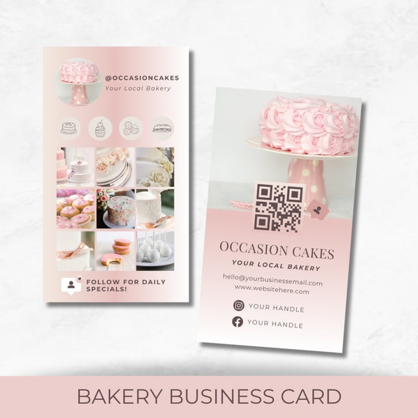 Bakkerij Instagram visitekaartje, marketingmateriaal voor kleine bedrijven, contactgegevens van de cakewinkel, direct downloaden, bewerkbare afdrukbare sjabloon