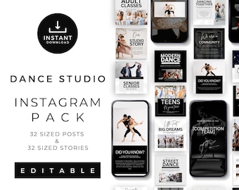 Paquete de Instagram de estudio de danza con plantillas de historias y publicaciones editables / Contenido de redes sociales listo para usar para coreógrafos y profesores