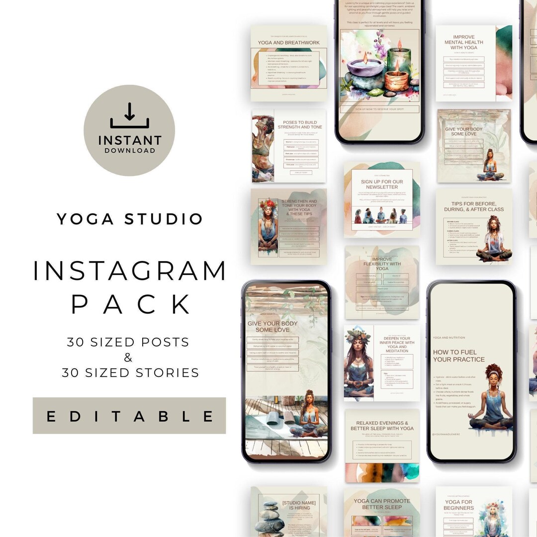 Yoga Studio Instagram Template Pack, Done for You Social Media Content ...
