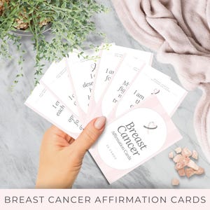 Brustkrebs Affirmationskarten | Bearbeitbare und druckbare Vorlagen für Wellness-Geschenke und Selbsthilfegruppen | Tägliche Worte der Ermutigung