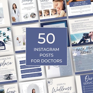 Dottore per post sui social media, modelli Instagram per medico, download istantaneo, post su salute e benessere, modelli Canva per il settore sanitario