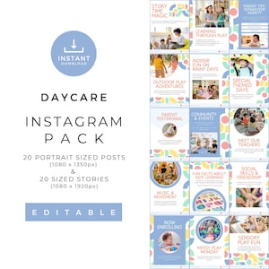 Tagespflege Instagram Bundle von Post und Story Templates | Editierbar, Done For You, Social Media Inhalt für Kindertagesstätten, Montessori Schule
