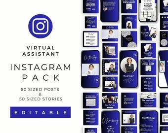 Instagram Templates For Virtual Assistant | Social Media Posts | Small Business Content Ideas | Instant Download | VA Canva Template