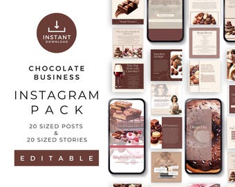 Chocolate Instagram Bundle of Editable Done For You Posts and Story Templates | Perfect for Chocolatiers, Food Bloggers and Bakery Owners