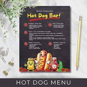 Hot Dog Bar Sign Menu | Editable and Printable Template for Food Trucks, Concession Stands and Pop up Businesses