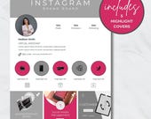Instagram Brand Board For Small Business, Brand Design Package Including Five Highlight Covers, Instant Download, Editable Templates