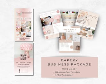 Bakery Business Card Ideas, Editable and Printable Canva Template Bundle, Bake Shop Branding Flyers, Instant Download, Cake Shop Marketing