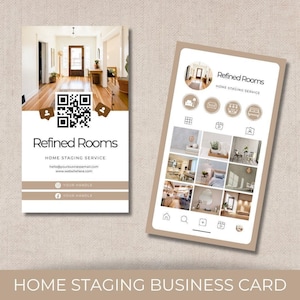 Home Staging Business Card Template | Vertical Instagram Style with QR Code