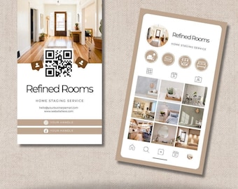 Home Staging Business Card Template | Vertical Instagram Style with QR Code