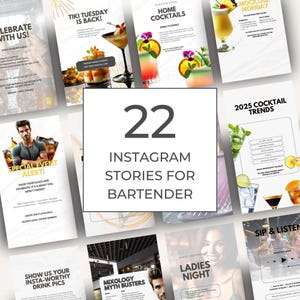 Bartender Instagram Story Templates: Editable Social Media Content (Canva)