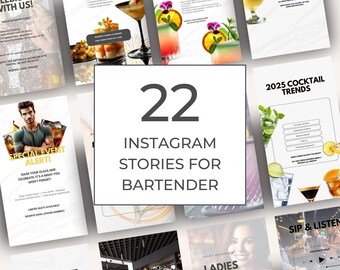 Bartender Instagram Story Templates: Editable Social Media Content (Canva)