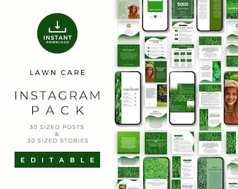 Lawn Care Instagram Bundle, Done For You Content For Lawn Maintenance Business, Instant Download, Editable Social Media Posts and Stories