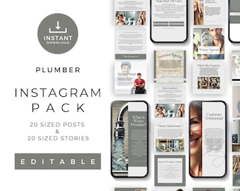 Plumber Social Media Posts and Stories for Instagram | Editable Templates with Done For You Content for Plumbing Marketing and Promotion
