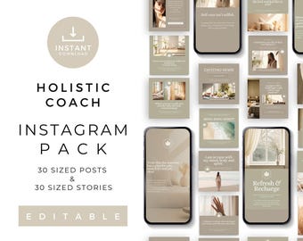 Holistic Coach Instagram Templates: Editable Wellness & Spiritual Content
