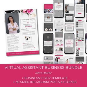 Virtueller Assistent Starter Bundle, druckbare Marketing Flyer Vorlage, bearbeitbar für Sie gemacht Instagram Posts und Geschichten, sofortiger Download