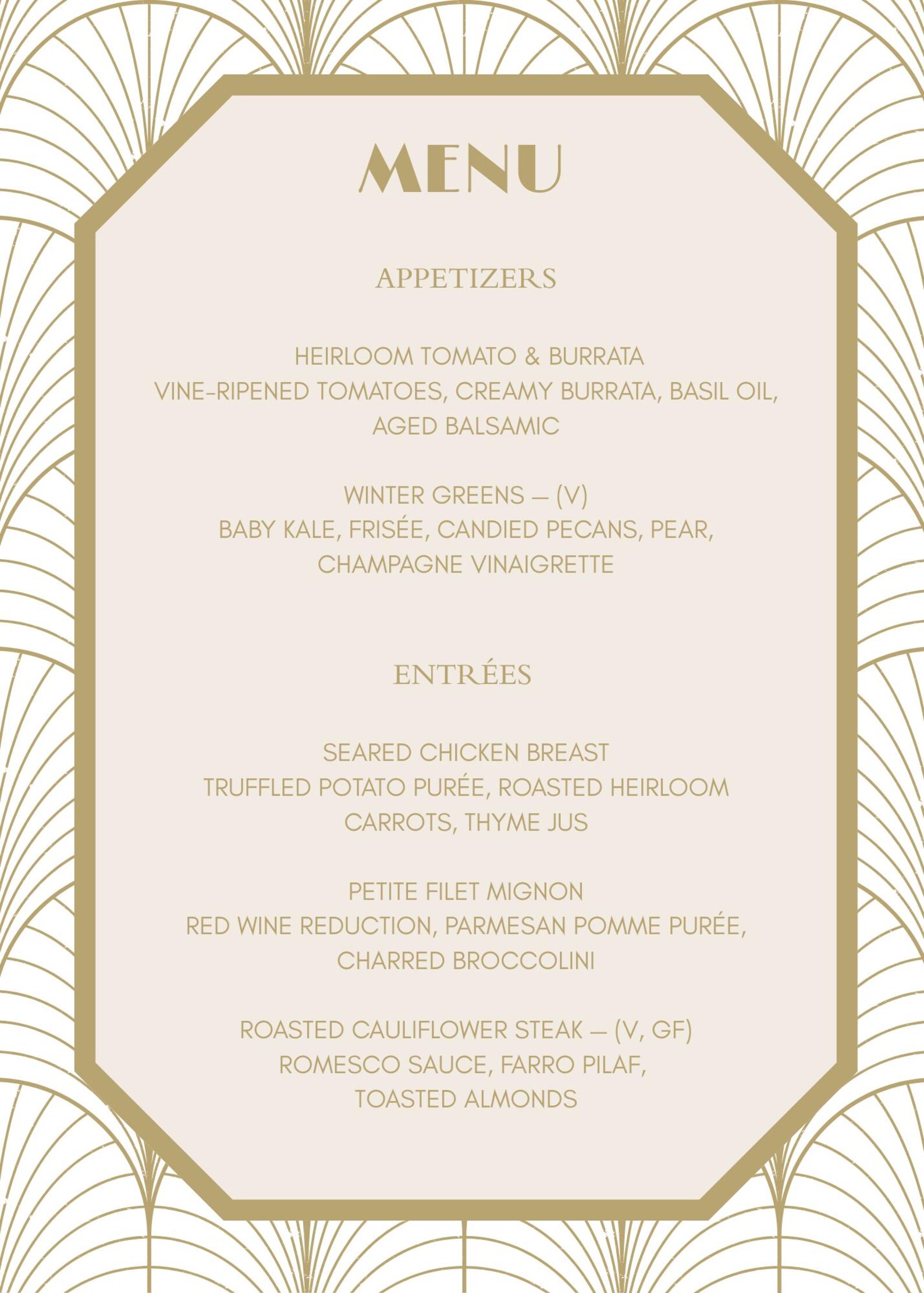 Art Deco Editable Menu, 1920s Gatsby Wedding (canva Template) - Etsy Canada