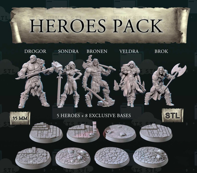 Heroes Pack Stl Drogor Stl Sondra Stl Bronen Stl Veldra Etsy Australia