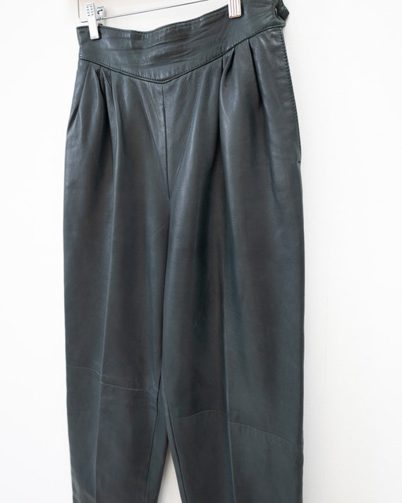 Deep Green High Wasted Leather Pants - image 5