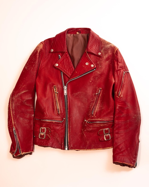 1980's British Style Red Motorcycle Leather Jacket