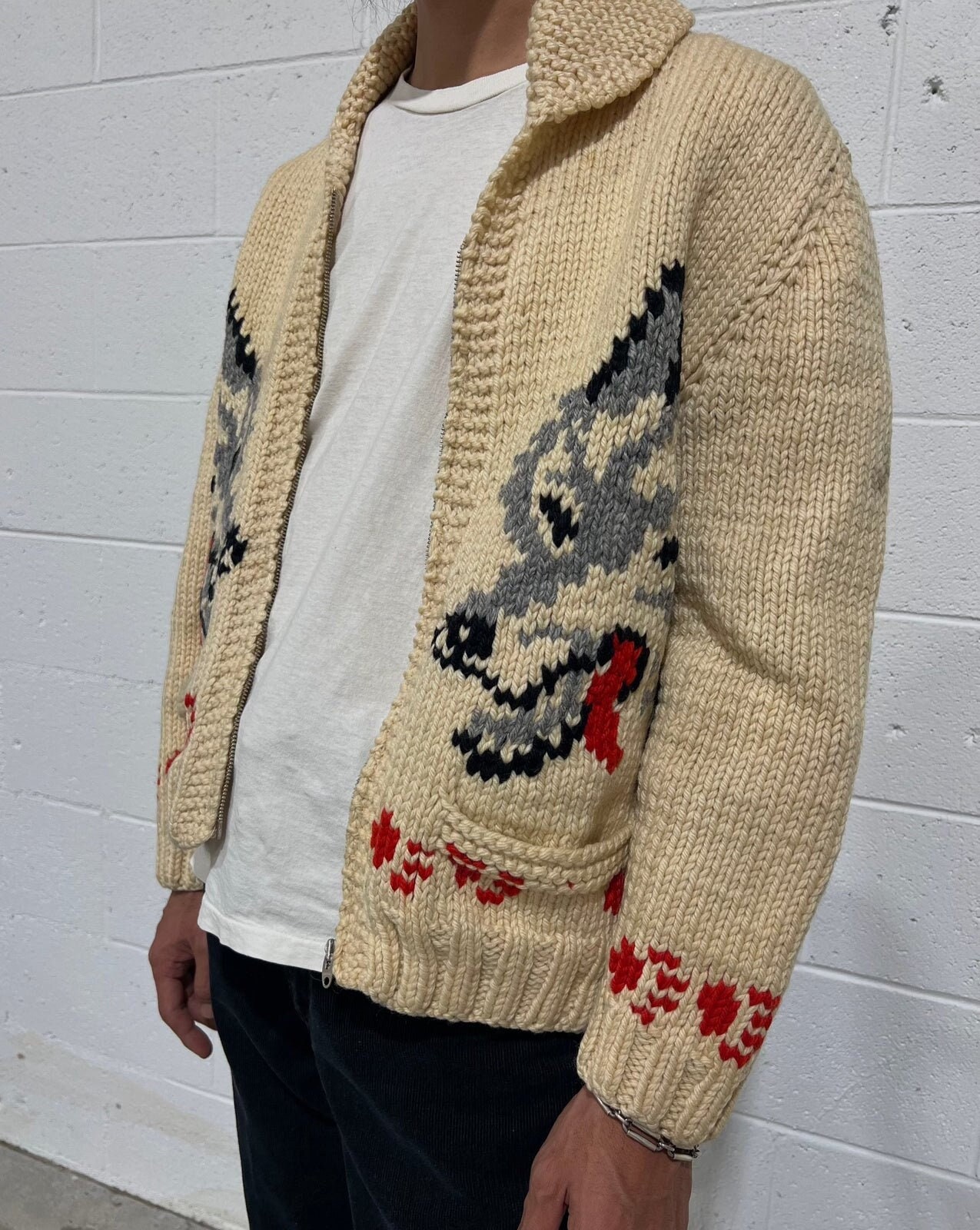 Wolf Sweater Cowichan Style Wool Cardigan Sweater Jumper
