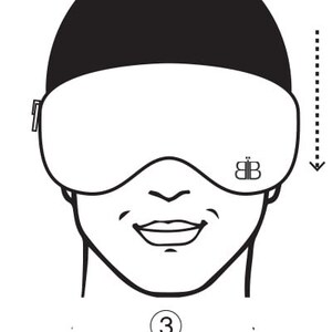 May include: A black sleep mask with a white butterfly logo. The mask is shown on a person's face, with the text "HUG FOR THE HEAD" below the image.